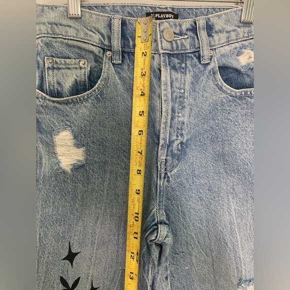 Pacsun Light Blue Distressed Wide Leg Playboy Bunny Graphic Jeans Size 25 - Picture 6 of 15